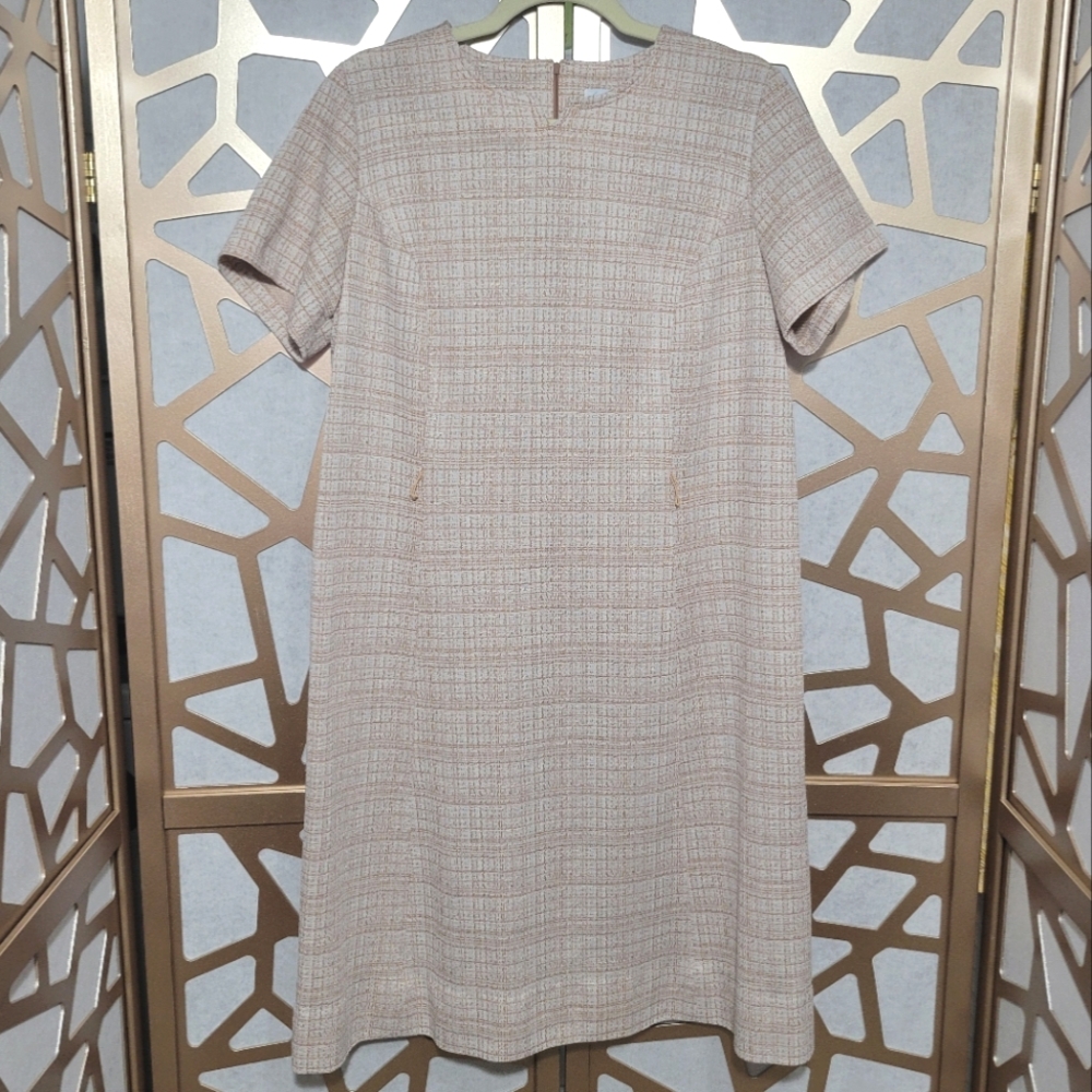 VINTAGE LORAC ORIGINAL Cream & Tan  Wiggle Dress Cross Hatch Print